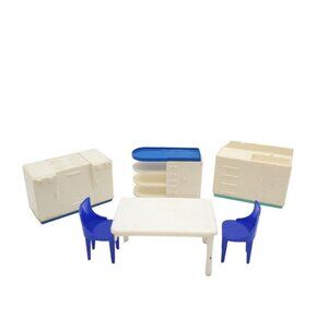 Vintage 1950s‎ Plasco Plastic Blue White Kitchen Lot Table Chairs Stove Sink